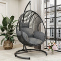 Oversized Hanging Egg Chair Outdoor Wicker Swing Chair with Stand Rain Cover UV Resistant Cushion 400lbs Capacity for Patio, Garden And Balcony Outdoor Patio Furniture