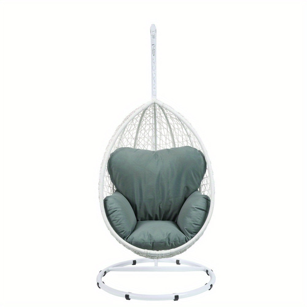 Simona Green Fabric & White Wicker Hanging Chair with Cushioned Seat - Sturdy A-Frame Stand & Canopy, All-Weather Durable Wicker for Balcony, Patio, - Modern Comfortable Furniture, Easy Assembly Required, Includes White Wicker Frame and Green Fabric Cushi
