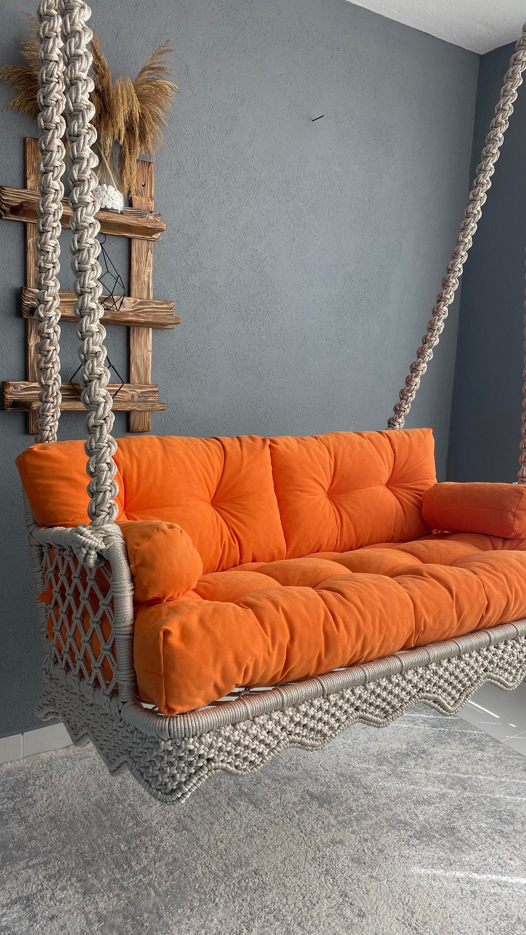 Macrame Balcony and Garden Swing Chair, Hanging Chair, Rocking Bed Swing, Hanging Porch Swing, Balcony Swing, Farmhouse Swing, Garden Swing