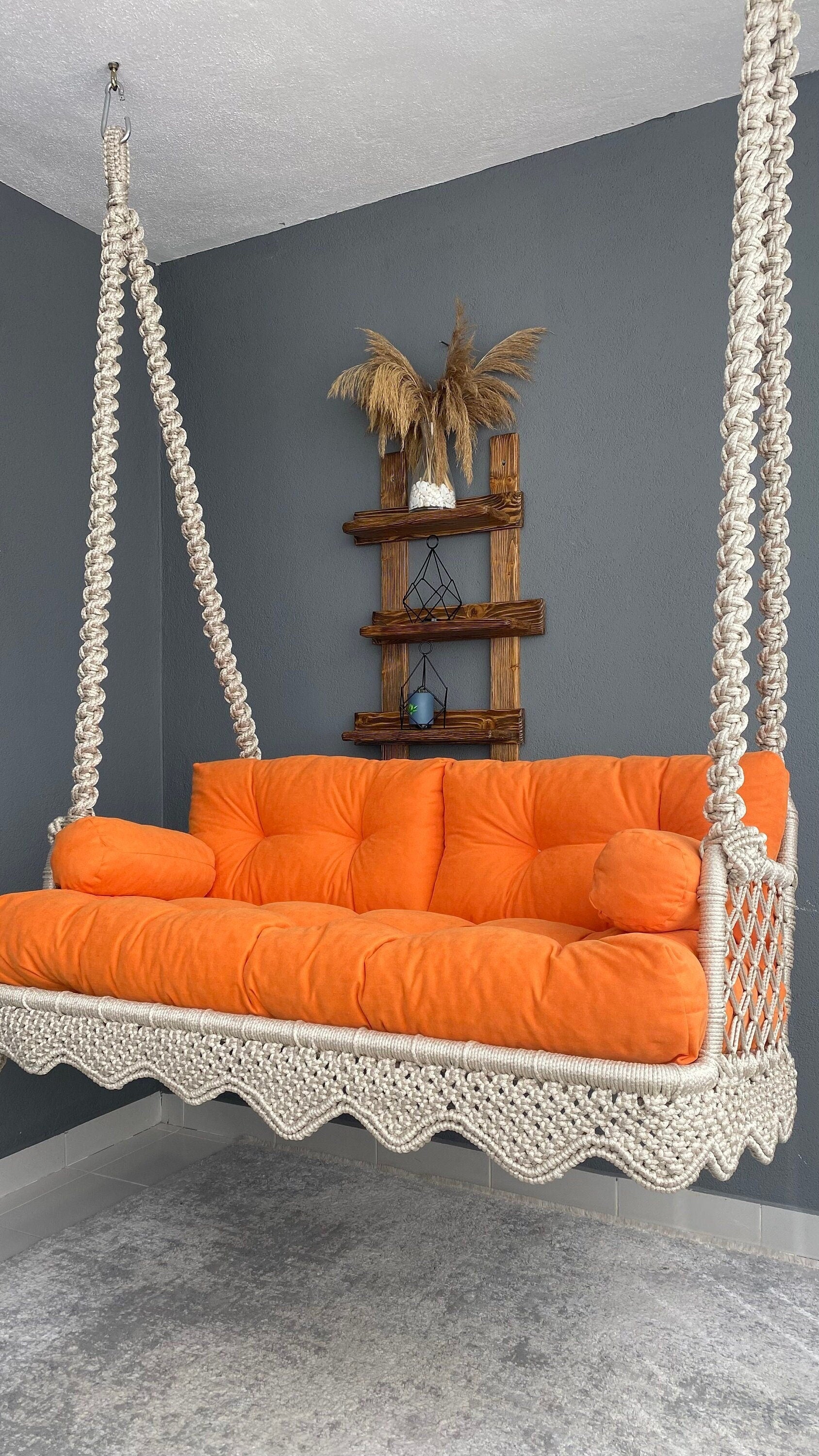Macrame Balcony and Garden Swing Chair, Hanging Chair, Rocking Bed Swing, Hanging Porch Swing, Balcony Swing, Farmhouse Swing, Garden Swing