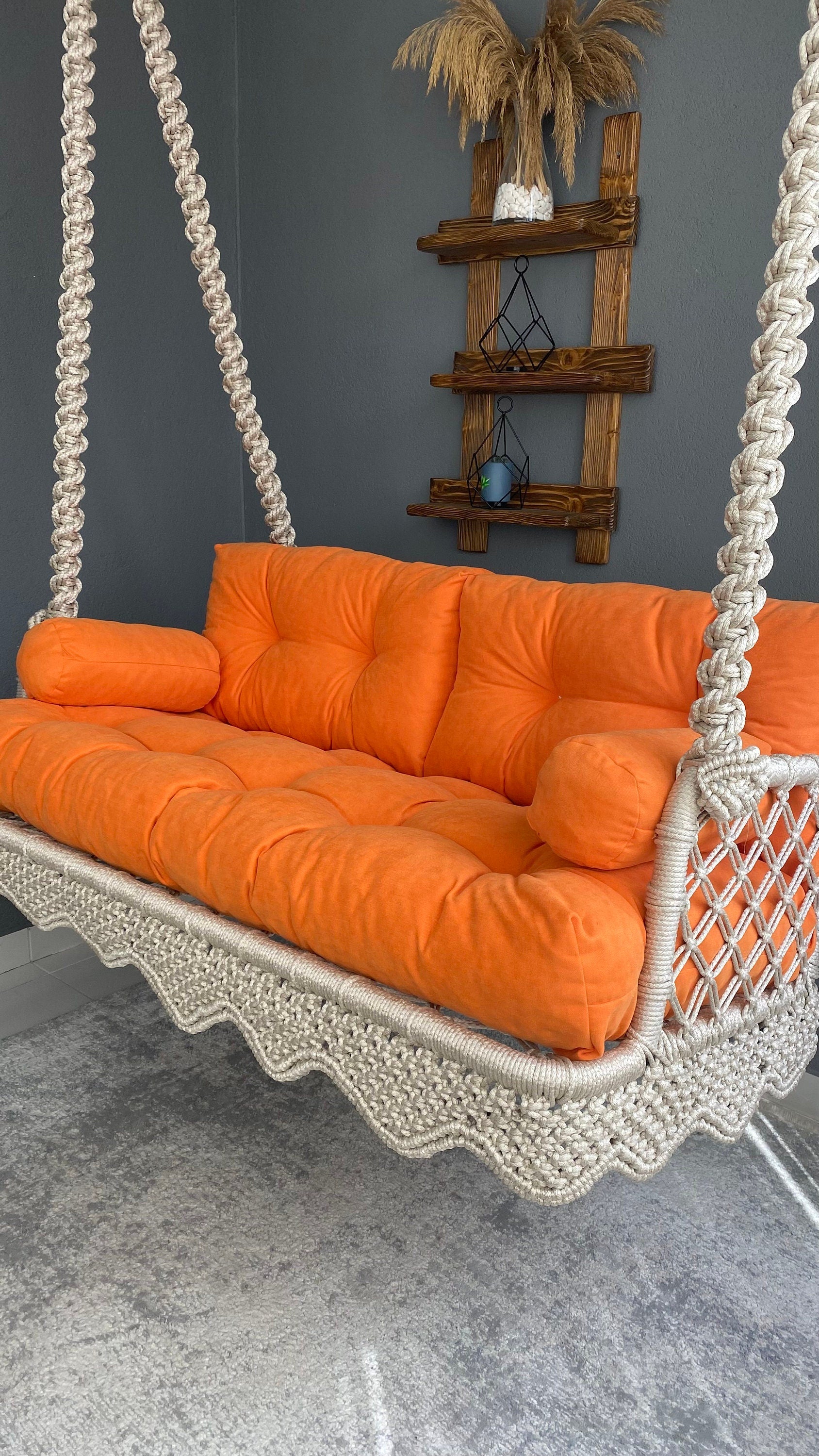 Macrame Balcony and Garden Swing Chair, Hanging Chair, Rocking Bed Swing, Hanging Porch Swing, Balcony Swing, Farmhouse Swing, Garden Swing