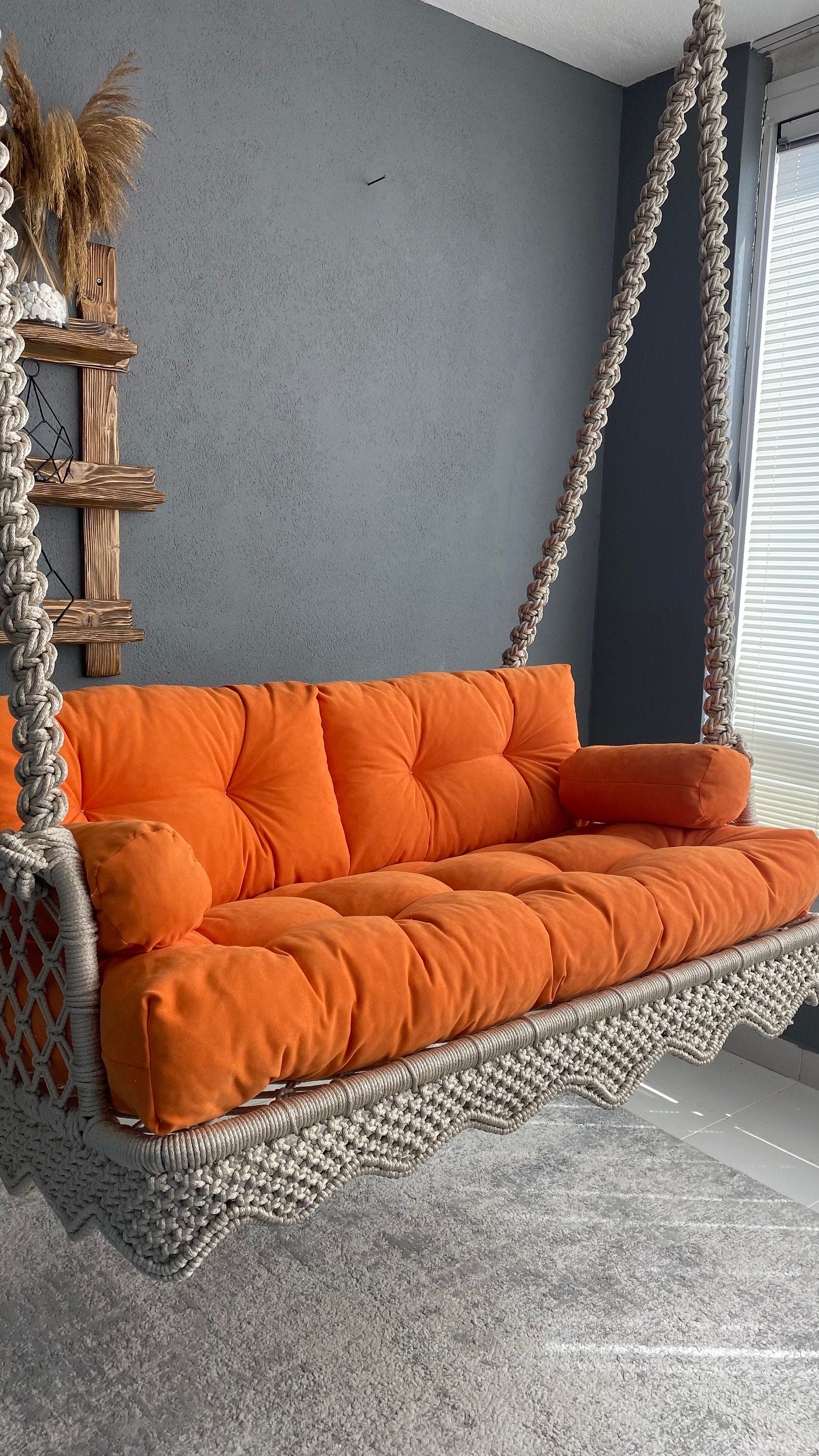 Macrame Balcony and Garden Swing Chair, Hanging Chair, Rocking Bed Swing, Hanging Porch Swing, Balcony Swing, Farmhouse Swing, Garden Swing