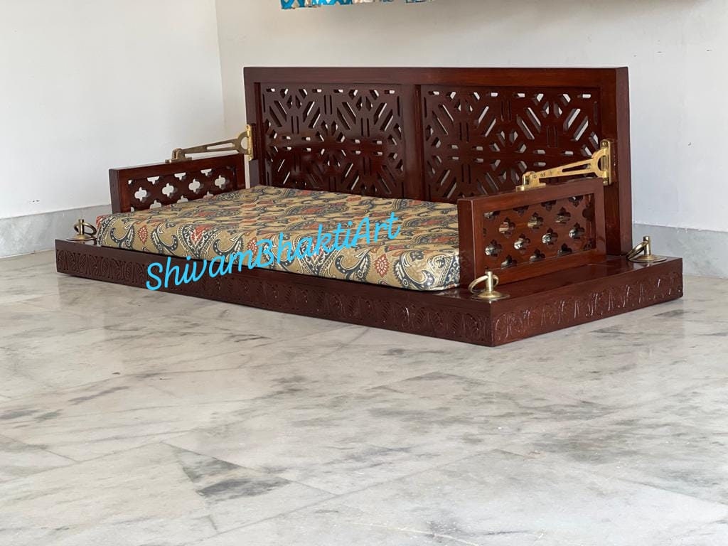 Teak Wooden Reversible Swing, Indoor Porch Decor, Fine Carved Reversible Oonjal