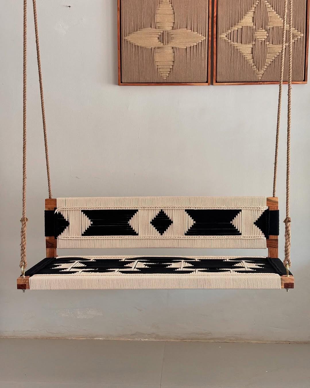 Woven Swing with Backrest White, Black