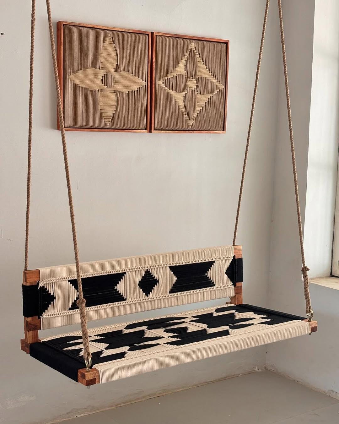 Woven Swing with Backrest White, Black
