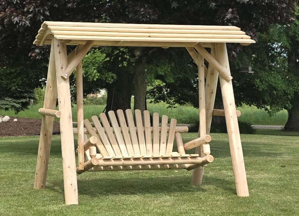 Cedar Patio Swing with Canopy: Rustic Outdoor Bench