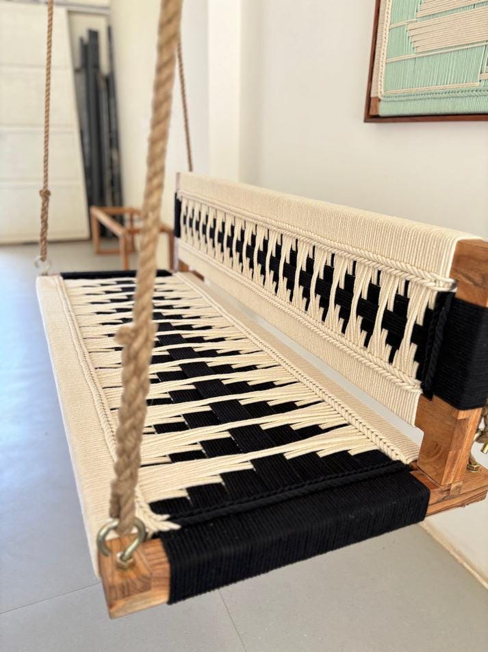 Handmade Acacia Wood Rope Swing: Modern Indoor/Outdoor Bench