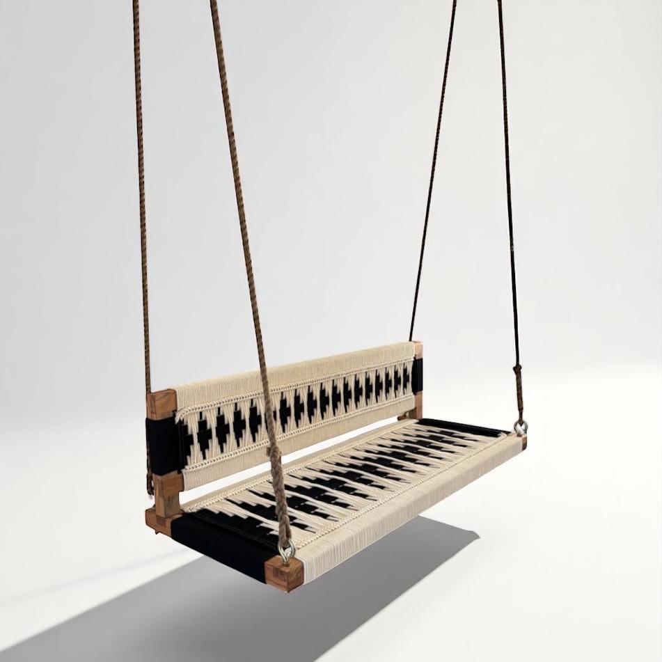 Handmade Acacia Wood Rope Swing: Modern Indoor/Outdoor Bench