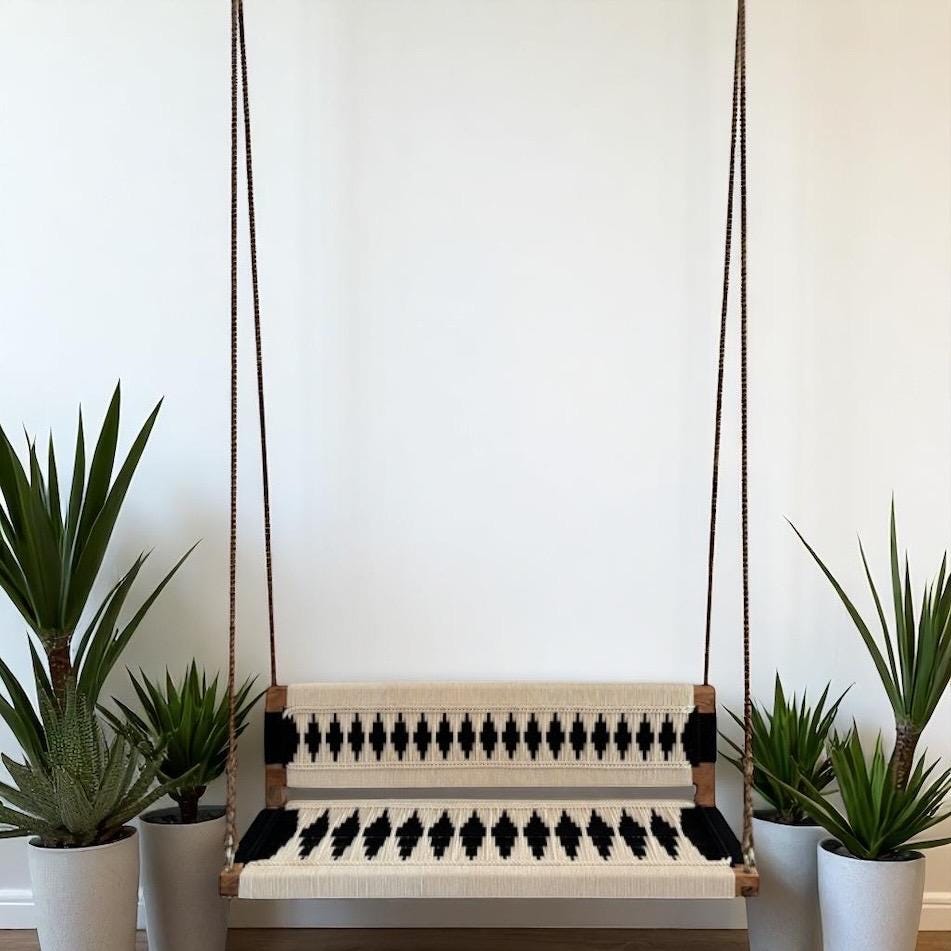 Handmade Acacia Wood Rope Swing: Modern Indoor/Outdoor Bench