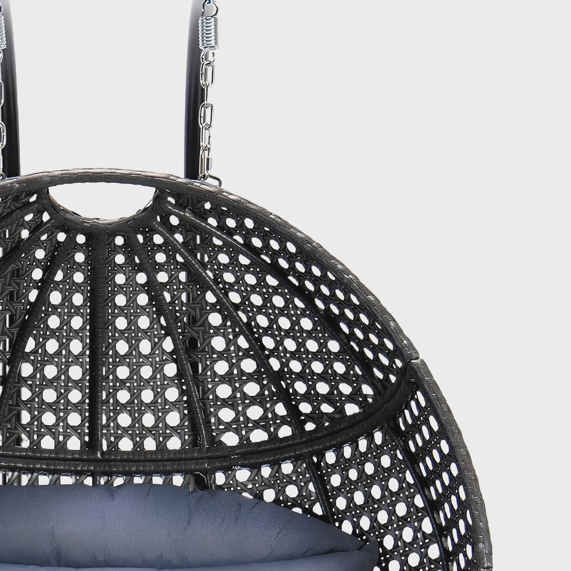 Oversized Wicker Patio Swing with Blue Cushion and Stainless Steel Stand