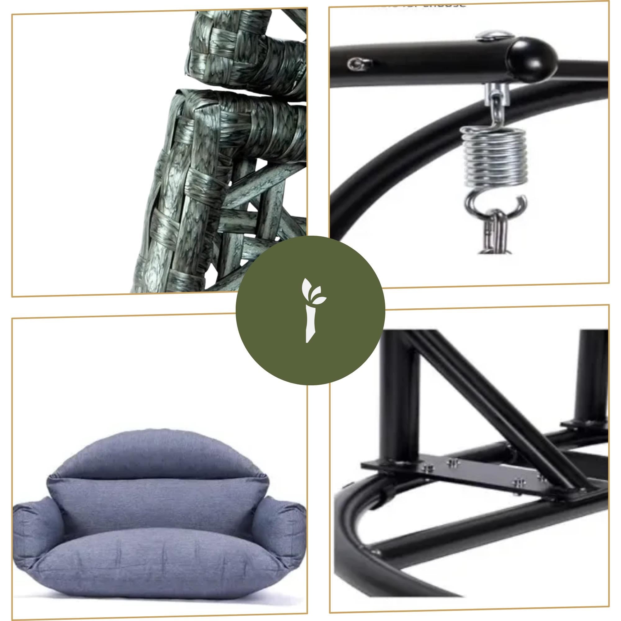 Oversized Wicker Patio Swing with Blue Cushion and Stainless Steel Stand