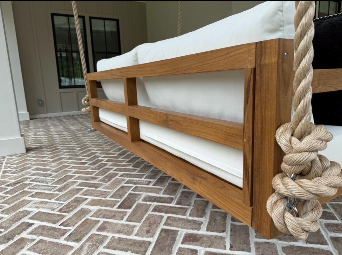 Teak Swing Bed – The Bimini With Cushions &amp; Hanging Kit