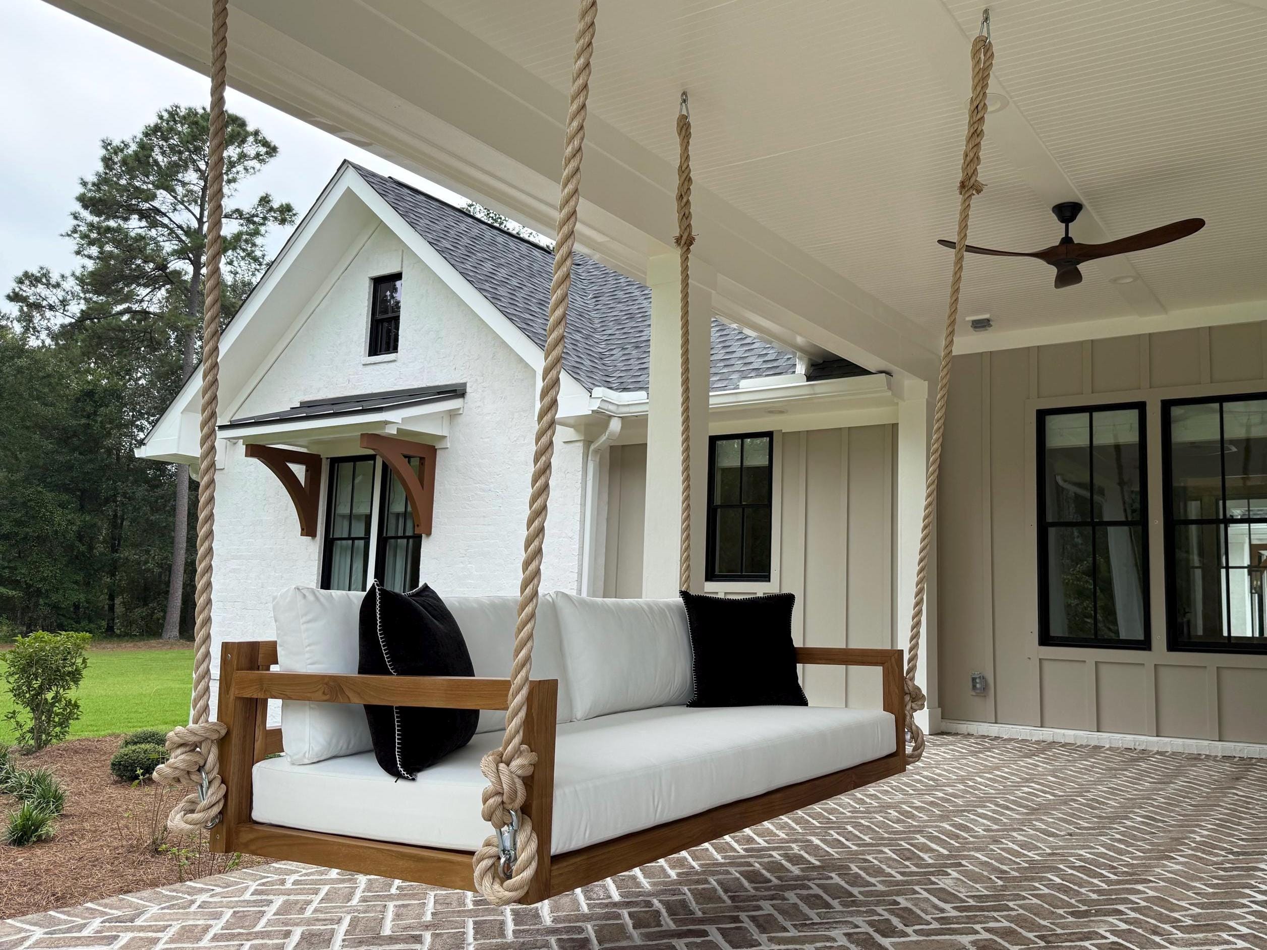 Teak Swing Bed – The Bimini With Cushions &amp; Hanging Kit