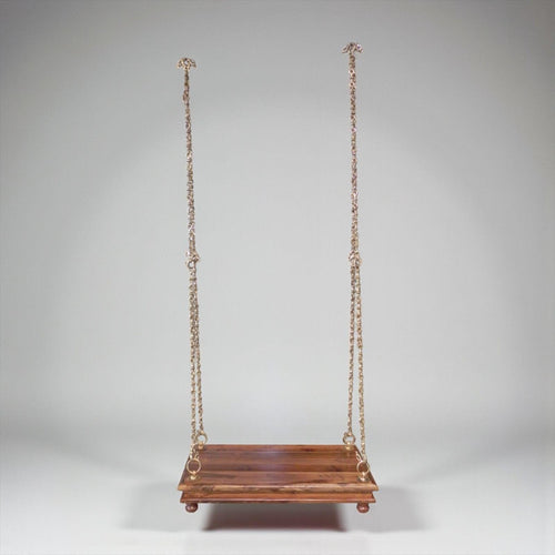 Carved Teak Wood Jhula Swing with Brass Chain: Indian Style Love Chair