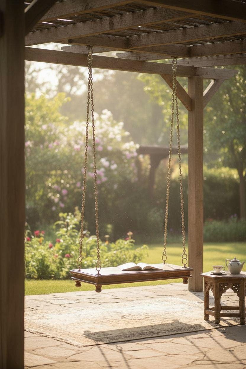 Carved Teak Wood Jhula Swing with Brass Chain: Indian Style Love Chair