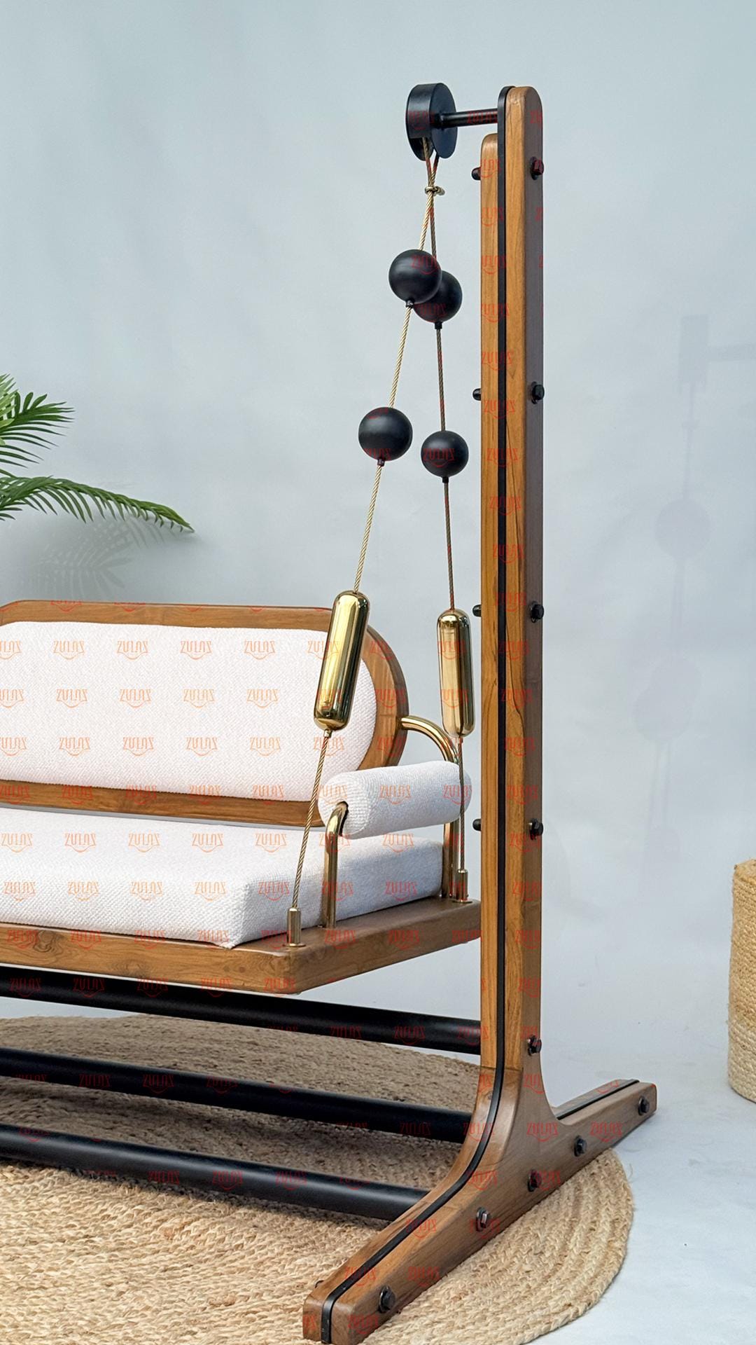 Modern Wood Capsule Swing with Stand | Freestanding Indoor Jhula