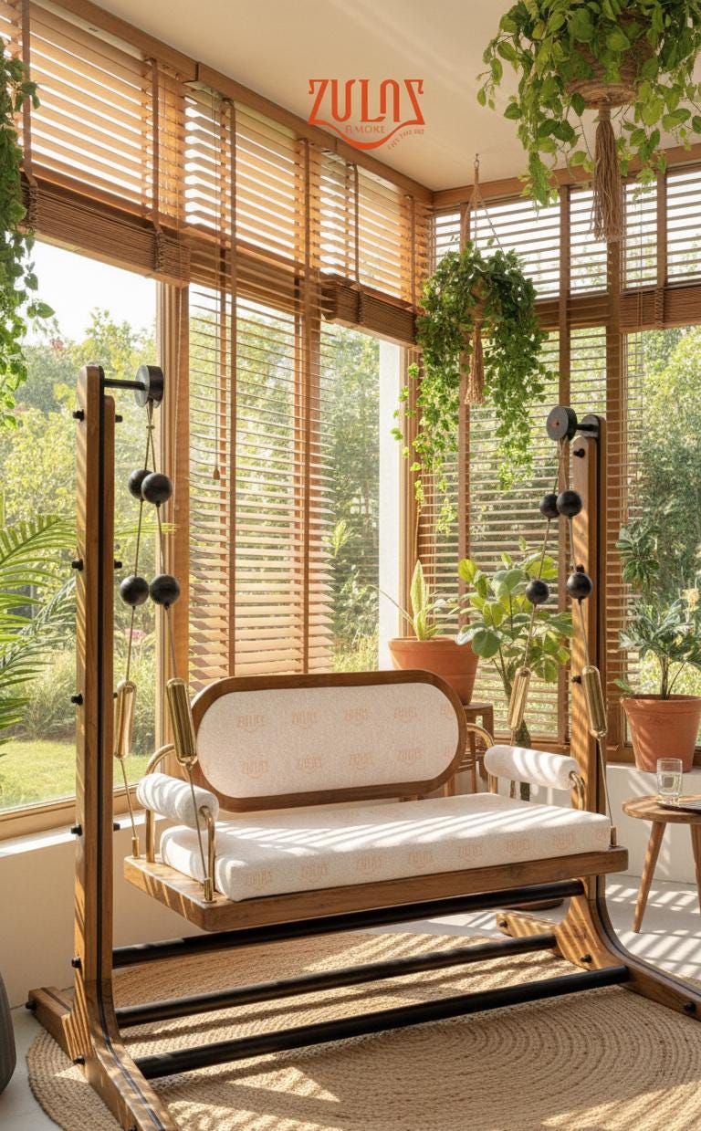 Modern Wood Capsule Swing with Stand | Freestanding Indoor Jhula