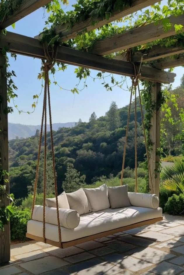 Handmade Luxury Wooden Bed Swing For Porch - Hanging Daybed with Rope - Outdoor Garden Furniture - Custom Sİze Farmhouse Swing