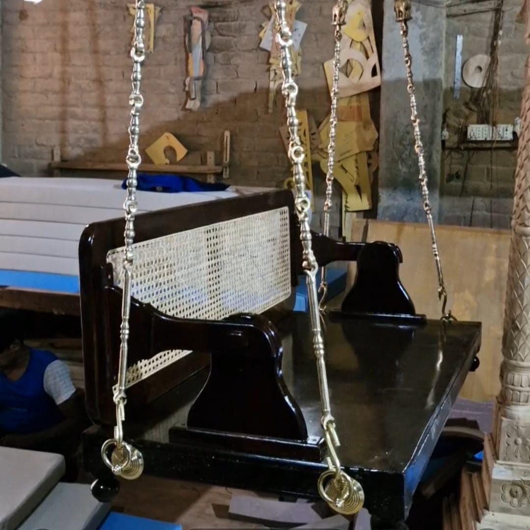 Handcrafted Wooden Indoor Jhula Swing with Cushions for Home &amp; Balcony Decor