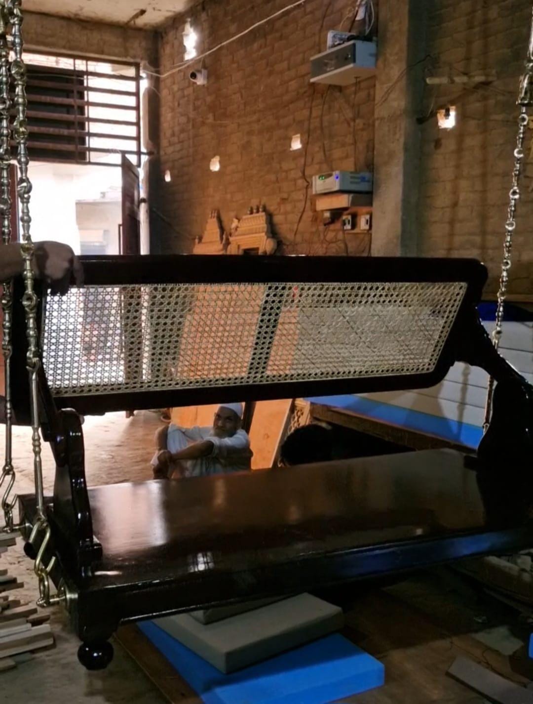 Handcrafted Wooden Indoor Jhula Swing with Cushions for Home &amp; Balcony Decor