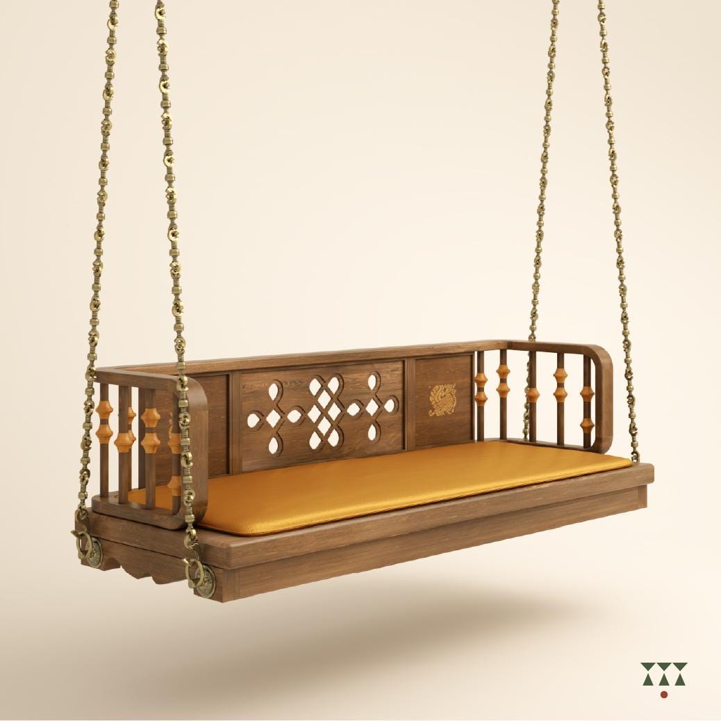 Madhav - Handcrafted Indian Wooden Swing with Brass Chain - Indoor Jhoola Bench