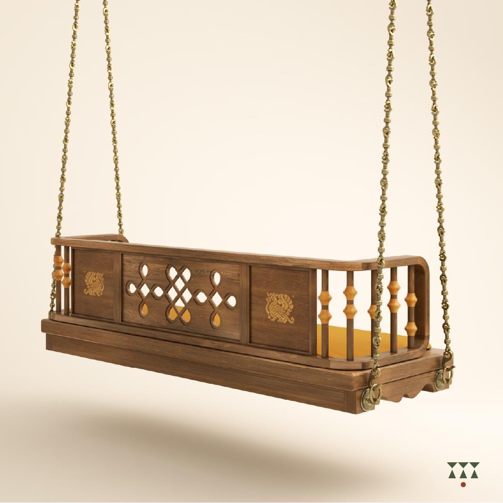 Madhav - Handcrafted Indian Wooden Swing with Brass Chain - Indoor Jhoola Bench