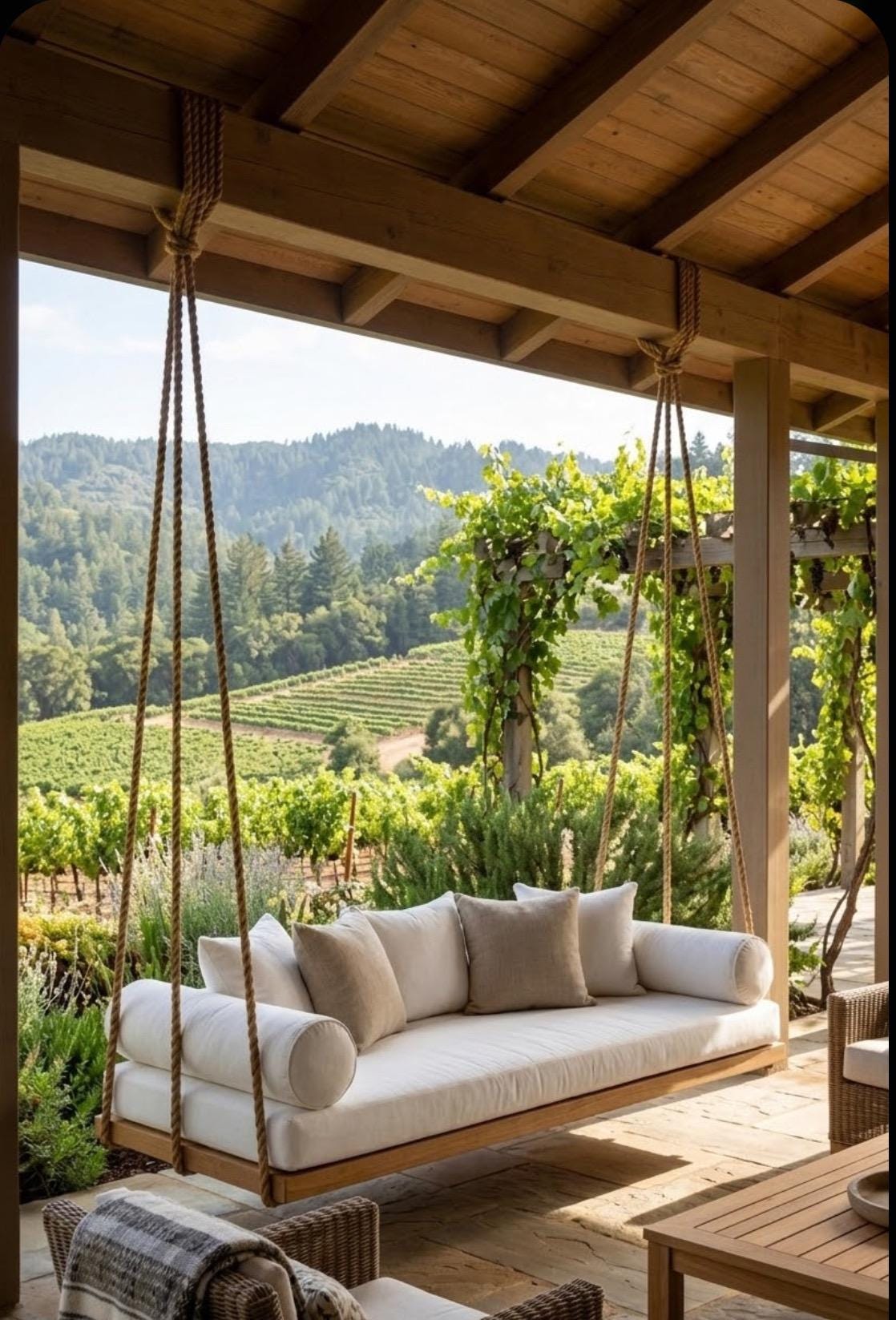 Handmade Luxury Wooden Bed Swing For Porch - Hanging Daybed with Rope - Outdoor Garden Furniture - Custom Sİze Farmhouse Swing