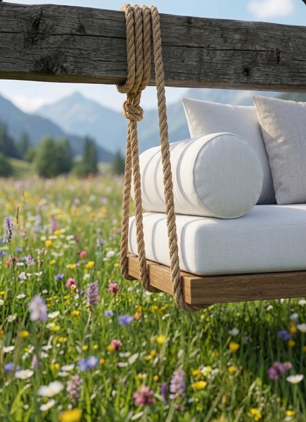 Handmade Luxury Wooden Bed Swing For Porch - Hanging Daybed with Rope - Outdoor Garden Furniture - Custom Sİze Farmhouse Swing